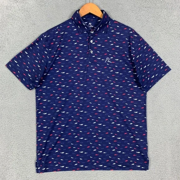 Rhoback The Shark Bait Polo Mens Medium M Navy Short Sleeve Golf Shirt Athletic